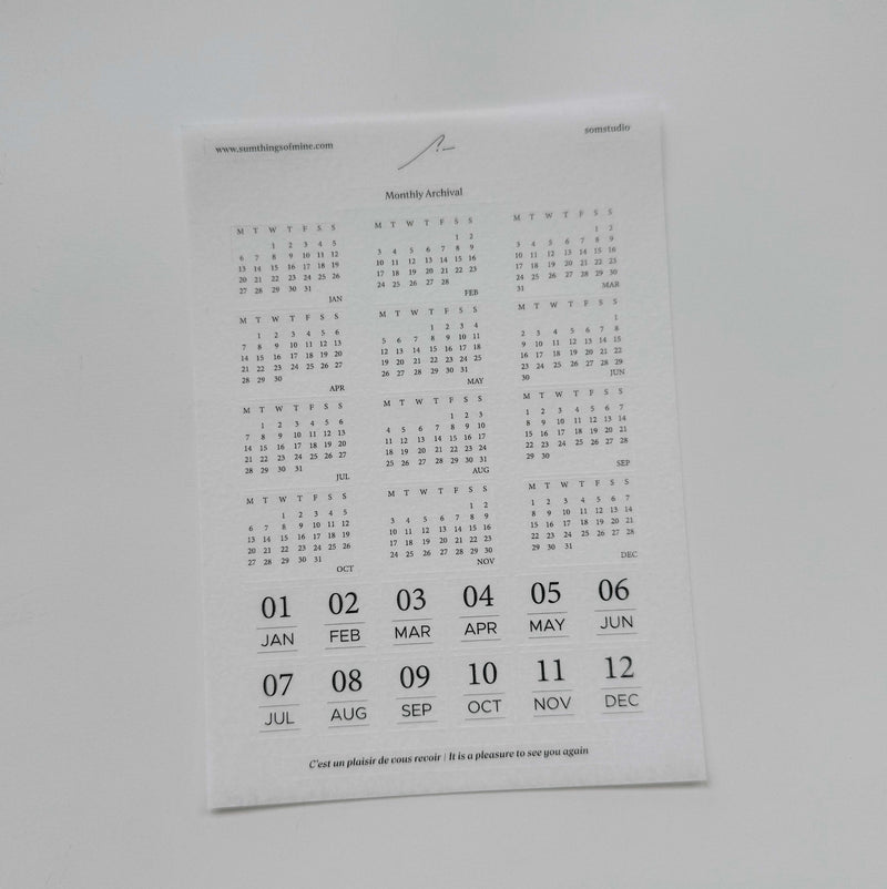 Minimalist Date Washi Sticker: 2025 Monthly Archival