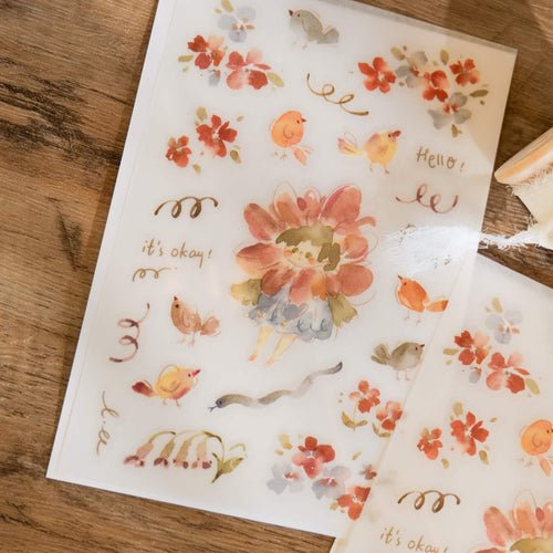 Meow Illustration Print-On Stickers - Flower Girl | Peach