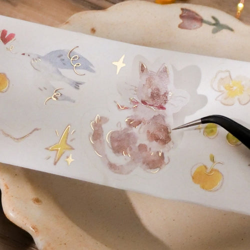Meow Illustration Kiss-Cut Washi Tape - The Starry Night