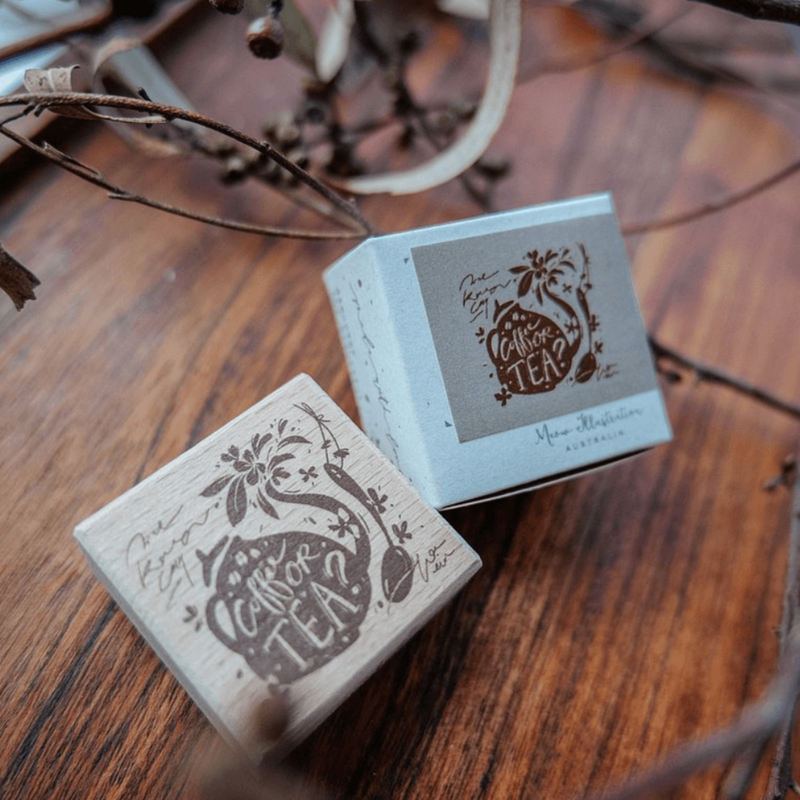 Meow Illustration Rubber Stamp - Coffee or Tea?